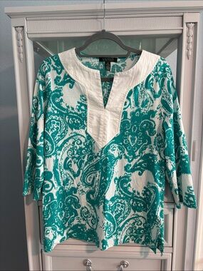 Lauren Ralph Lauren Teal and White Paisley Tunic